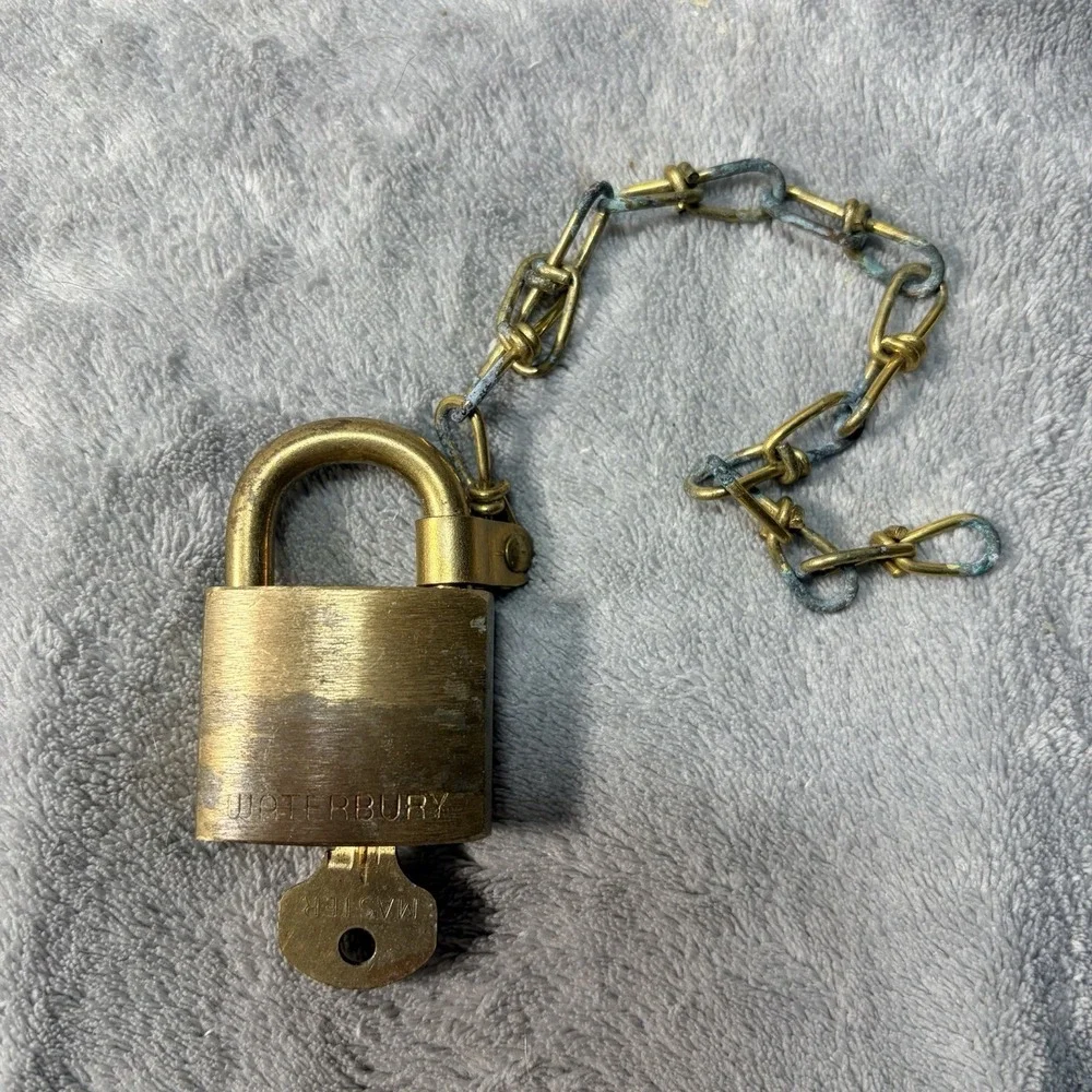 U.S. Military Waterbury NOS Solid Brass Padlock With One Key And Chain